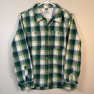 Stio Plaid Womens M Green White Midweight Flannel Button‎ Up 100% Cotton Outdoor